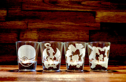 Kanto Pokemon Starter Shot Glass Set of Four (4)